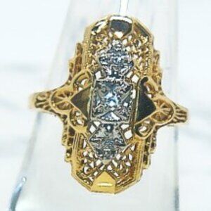 Vintage “Art Deco” Style Women's 14Kt Yellow Gold Diamond Ring Size 8 1/2